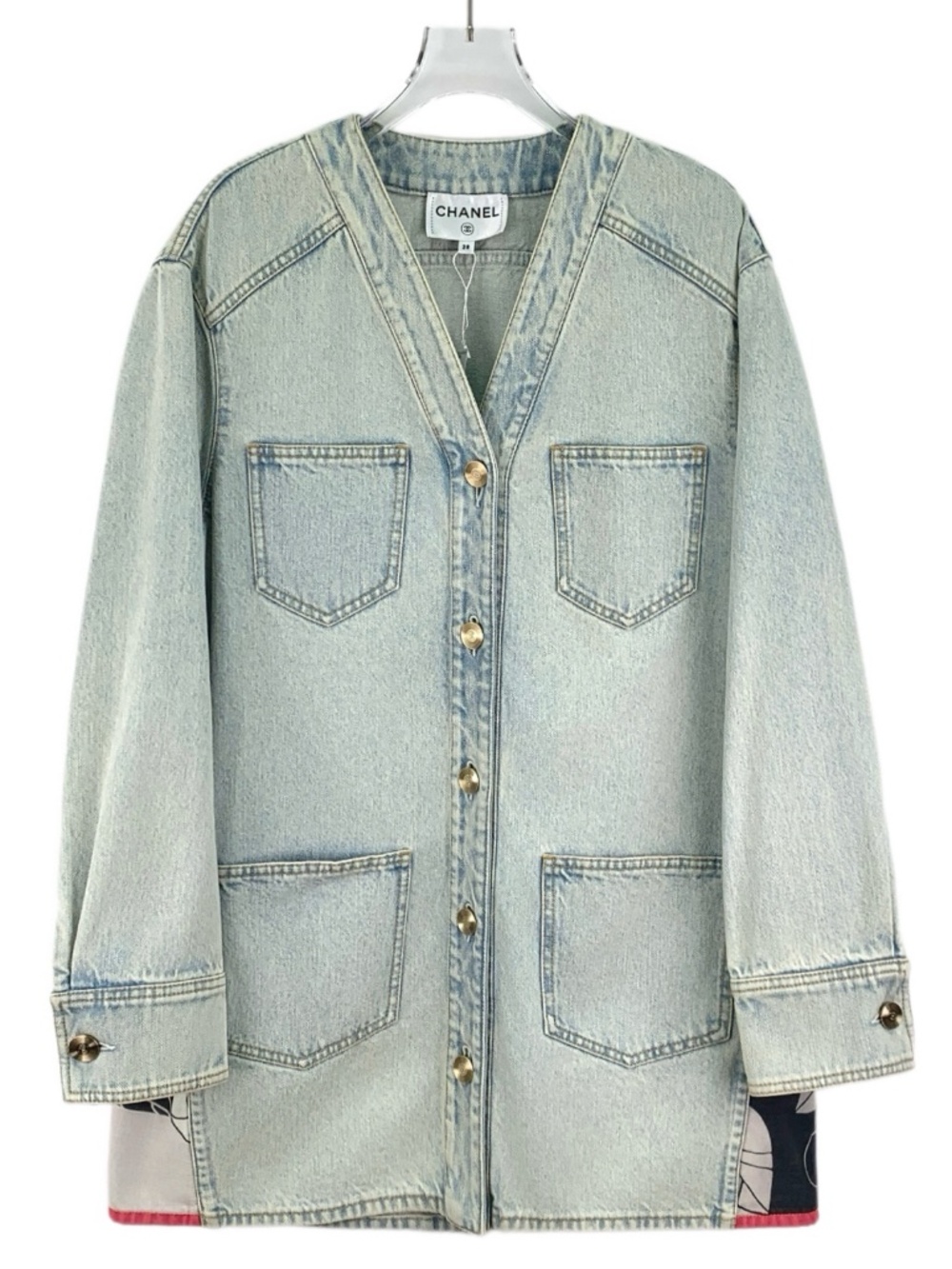 Chanel Light Blue Washed Cotton Multi-Pocket V-Neck Single-Breasted Long-Sleeve